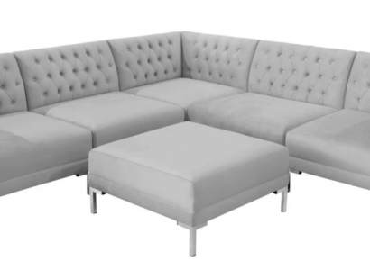 Ecksofa Hocker Grau Big Textill Stoff Chesterfield Sofas Möbel Fußhocker Sofas